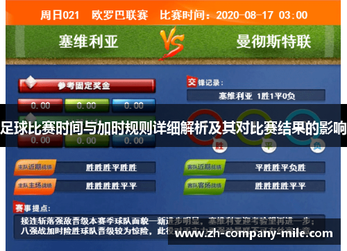 足球比赛时间与加时规则详细解析及其对比赛结果的影响 足球比赛时间与加时规则详细解析及其对比赛结果的影响
